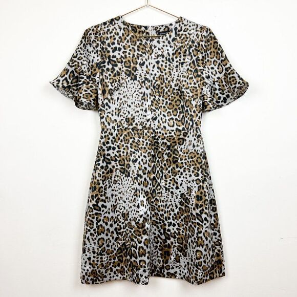 Banana Republic Brown Black Leopard Animal Print Flutter SLeeve Shift Dress - Picture 2 of 11